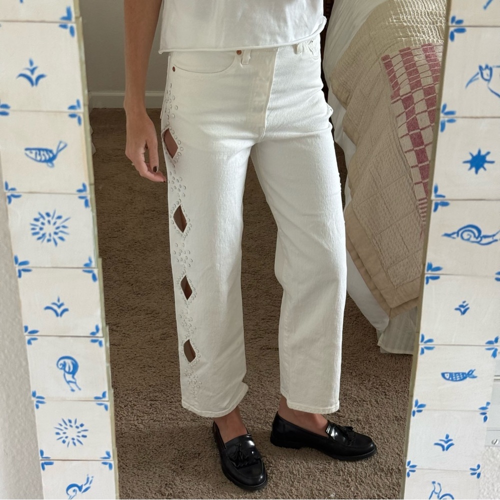 Levi's White Cutout Studded Straight-Leg Jeans